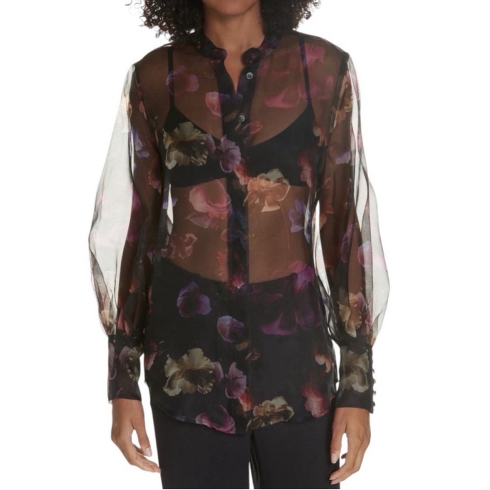 NEW NWT Equipment Boleyn Floral Print Sheer Silk Blouse True Black Multi